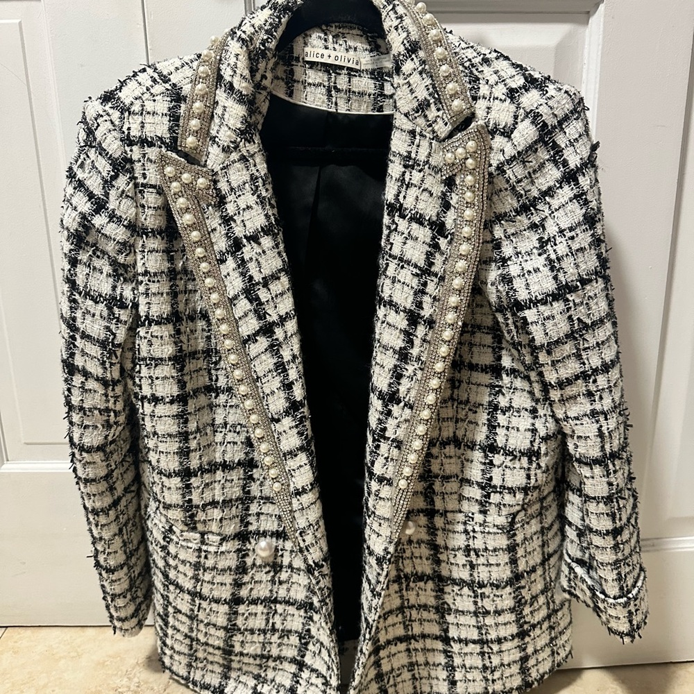 Alice + Olivia Monochrome Tweed Jacket